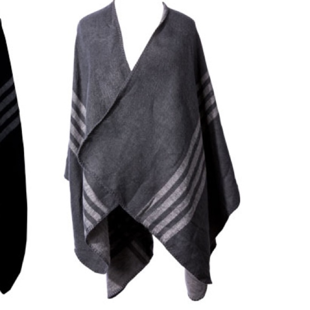 Cozy Charcoal Striped Poncho/Wrap